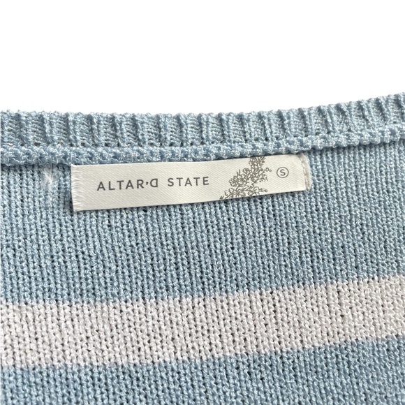 Altar’d State Blue White Striped Knit Cardigan Open Tie Small NWT - Picture 3 of 9
